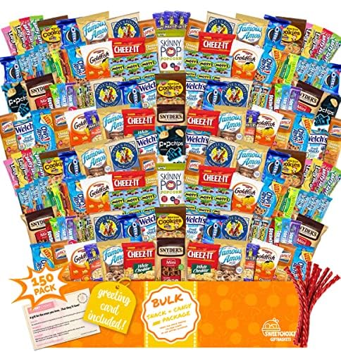 Christmas Snack Box Variety Pack (150 Count) - Bulk Snacks Variety Pack for Adults, Kids and Teens with Chips, Cookies & Bars - Care Package for College Students, Movie Nights, Travel & Birthdays