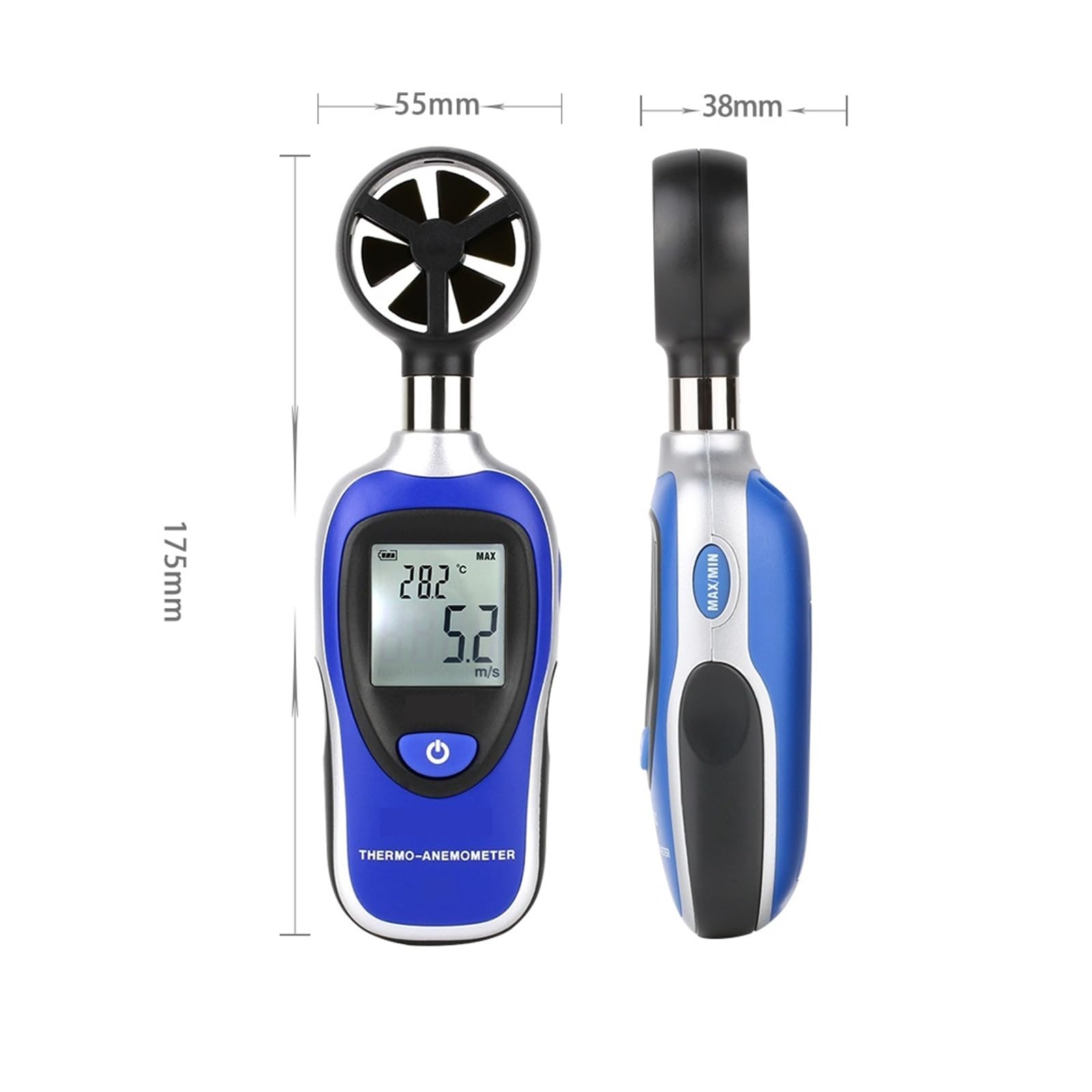 Anemómetro de mano Anemómetro Portátil Termómetro Medidor De Velocidad Del Viento Anemometro Windmeter Pantalla LCD Probador De Mano Digital(MT-905)