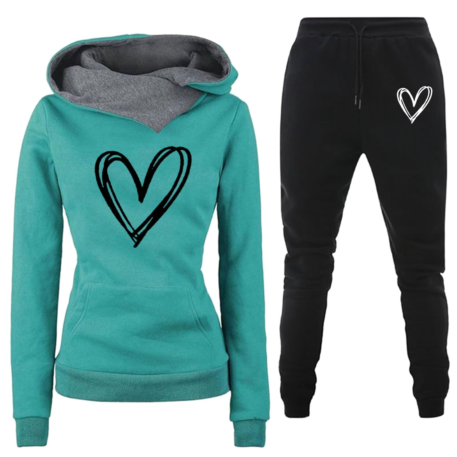Tuta sportiva da donna aderente in due pezzi, tuta da jogging Baggy, alla moda | Tuta aderente con cappuccio e leggings con coulisse, due pezzi, per inverno e autunno, elegante, per il tempo libero