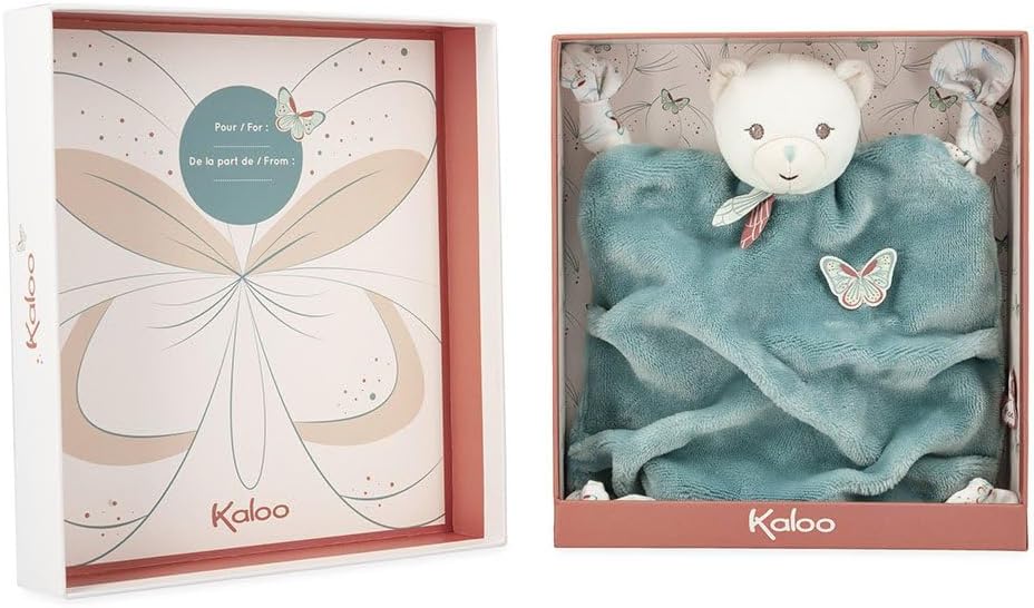 KALOO - Plume - Doudou Green Bear 26 cm - Super Soft Baby Dudu - Develops Touch - Easy to Grip - Customizable Gift Box - From Birth, K214004