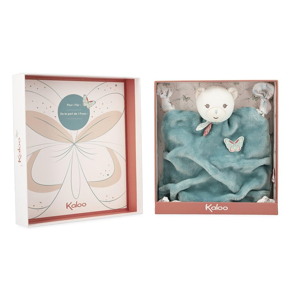 KALOO - Plume - Doudou Orso Verde 26 cm - Doudou per Neonato Ultra-Morbido - Sviluppo del Tatto - Facile da Afferrare - Cofanetto Regalo Personalizzabile - dalla Nascita, K214004