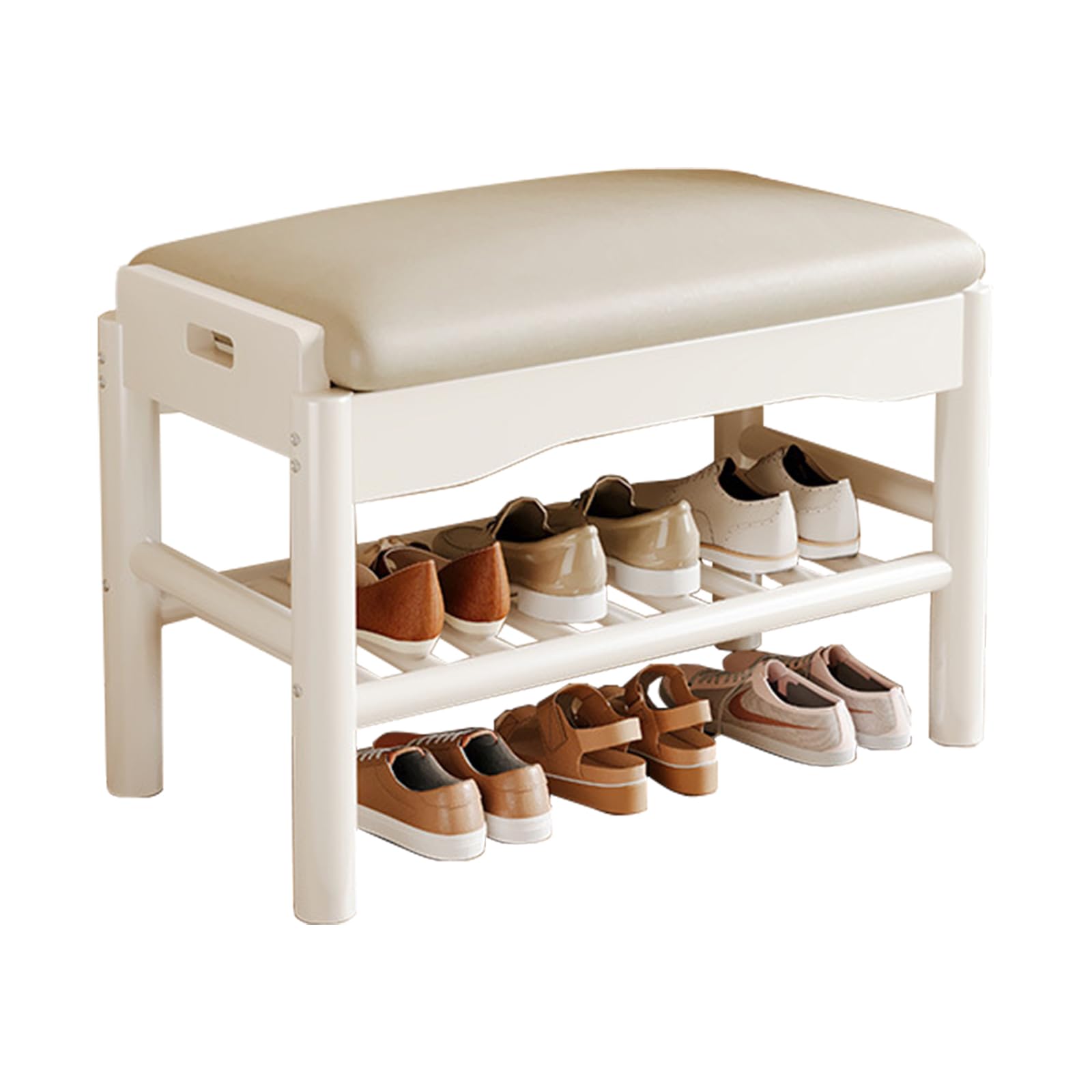 Banc à chaussures en bois blanc Slish à assise rembourrée et structure compacte 45 cm