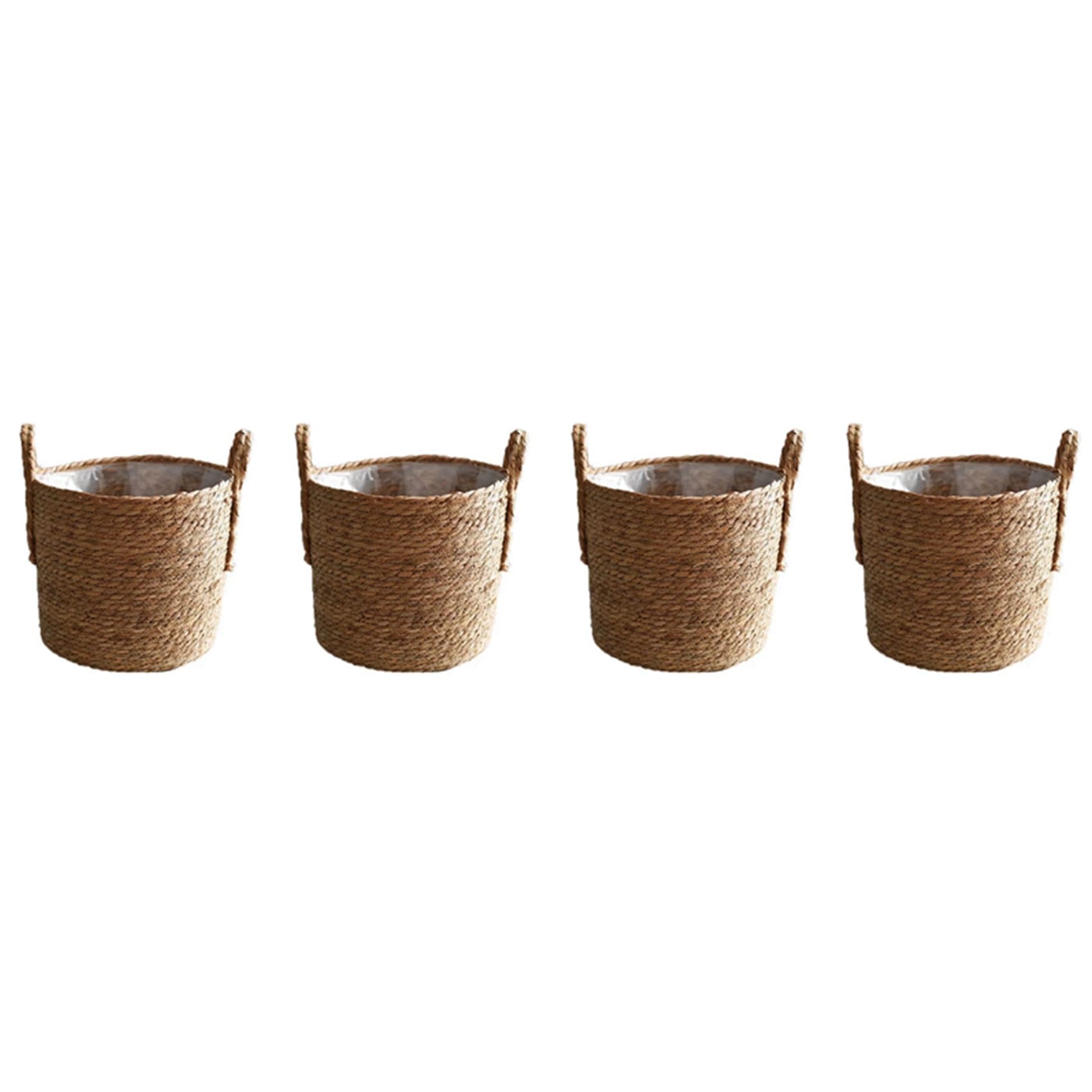 Vjsujehgy 4X Plant Pots Seagrass Planter Basket Flower Pot Cover Woven Plant Container Vase Wicker Trash