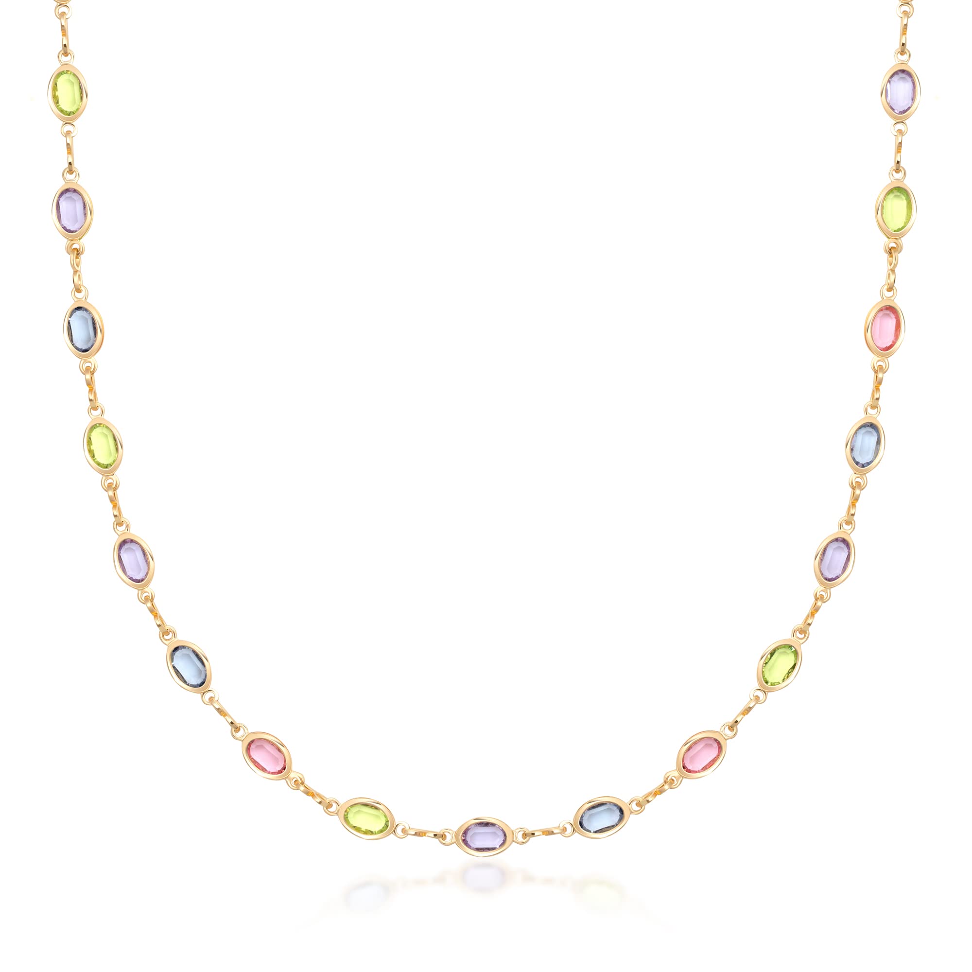Barzel 18K Gold Plated Multicolor Stone Crystal Oval Necklace