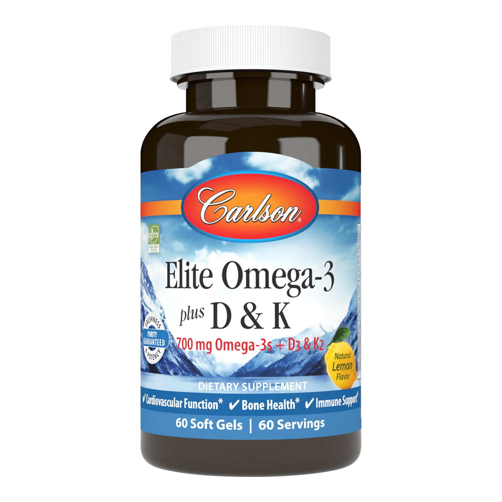 Carlson Ômega-3 com Vitaminas D3 e K2, 700 mg, 60 cápsulas gelatinosas