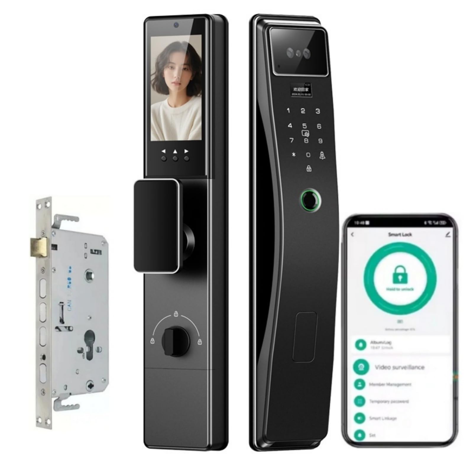 Iuscacey 3DFace Recognition Smart Door Lock - Palm Vein Biometric, Video Intercom, Remote Control, Keyless Entry, FPC Fingerprint, 8 Unlock Methods, HD Screen