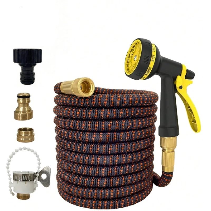 Tubo Acqua Giardino,Canna Acqua Giardino Tubo da giardino telescopico 3X, pistola ad alta pressione for autolavaggio, modalità di irrigazione regolabile, tubo da giardino(1/2''_125FT)