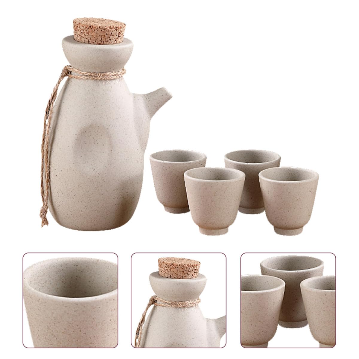 1 Botella 300ml Juego Japonés de Sake de Cerámica 4 Vasos 50ml