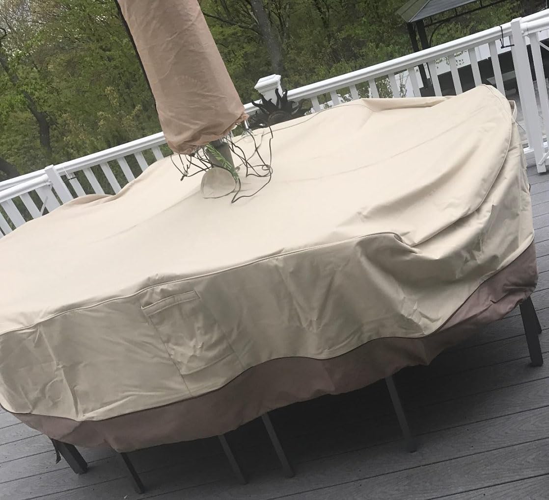 Patio Table Chair Set Cover with Umbrella Hole Water-Resistant Outdoor Furniture Cover Rectangular / Oval Veranda Garden Table Covers (108x82x23in) : Patio, Lawn & Garden