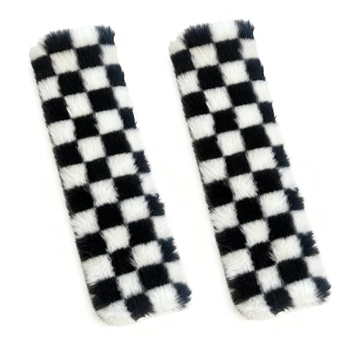 Gwwens 2PCS Black and White Checkered Fuzzy Soft Auto Rubber Seat Belt Cover Seatbelt Shoulder Pad for A More Comfortable Driving, Suitable for Car Interior Accessorie - black and white - one size