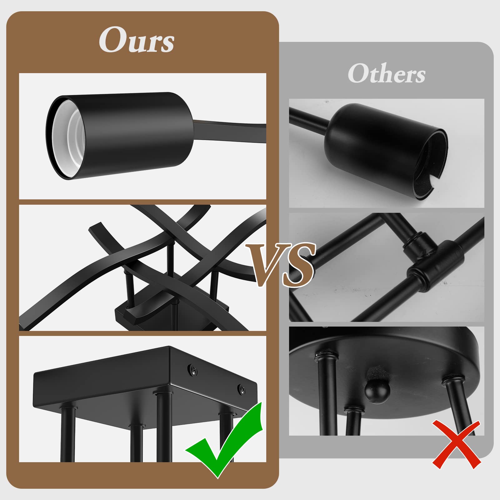 OTREN Lámpara de Techo Industriales Vintage, Plafon de Techo Retro, 4 Luz Lámparas de Araña para Dormitorio Salón Cocina, Negro, E27