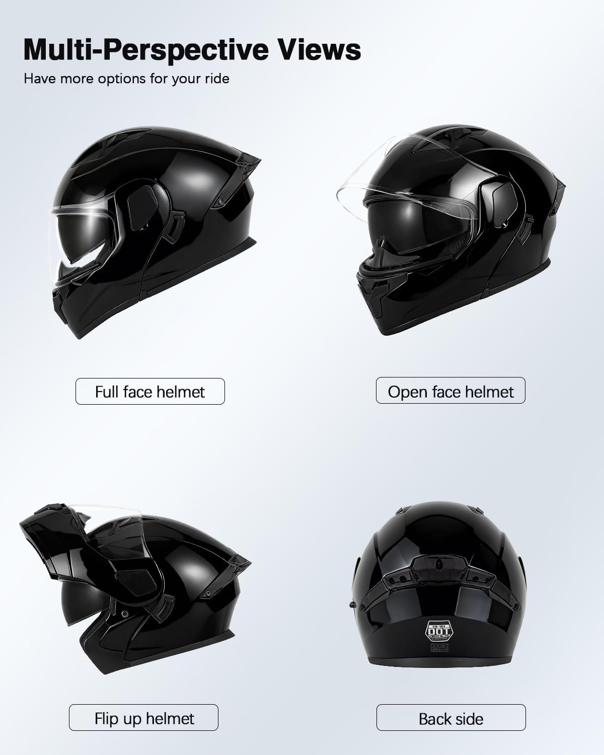 Modular Motorcycle Helmet, Full Face Flip Up Modular ATV Dirt Bike Snowmobile Adventure Casco para Moto Dual Visor Sun Shield, DOT Approved (Gloss Black, X-Large)