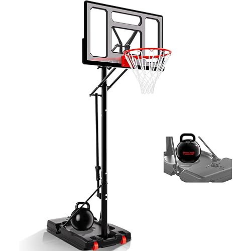 Basketball Hoop Outdoor Protable 40/44/48 Inch Impact Backboard, 4.8-10FT Height Adjustable Basketball Hoop Goal System with Wheels for Adults