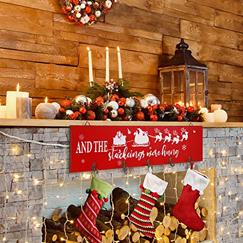 2 Pieces And The Stockings Were Hung Wooden Sign Stocking Holder Sign Home Beautiful Stockings Hangers Christmas Stocking Sign Wall Mount Hanging Sign For Mantle Fireplace Holiday Decor (Chic Style) #TOP1