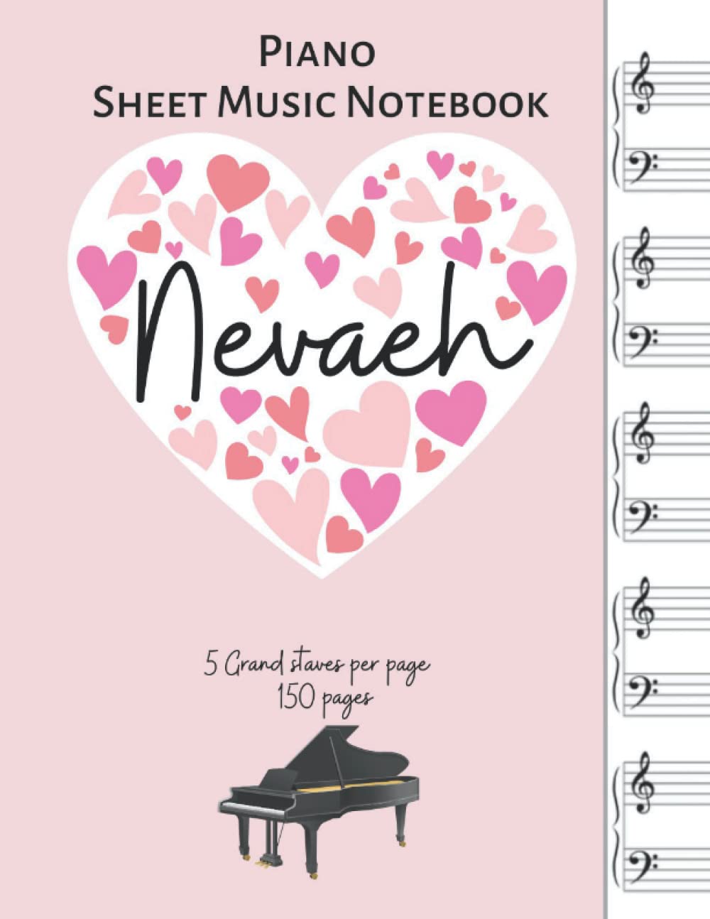 Cahier de musique Nevaeh avec 5 grandes portées par page pour partitions