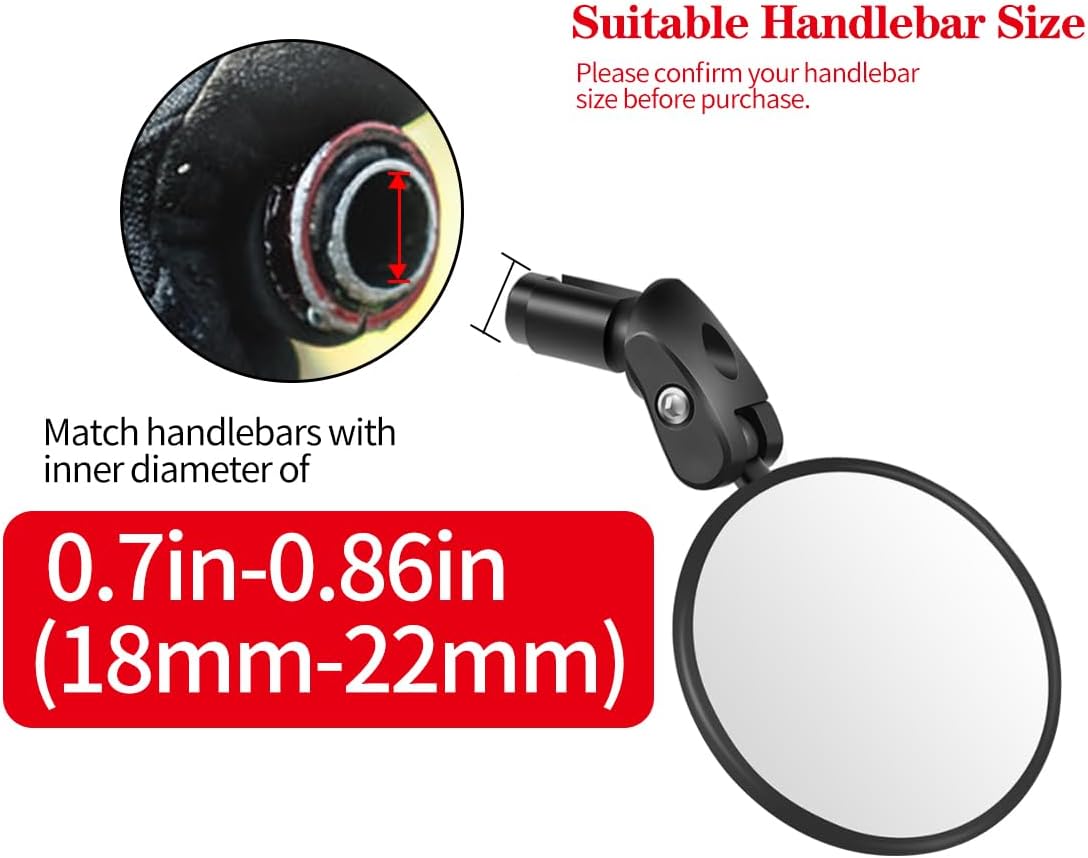 Handlebar Bike Mirrors, 2pcs Bicycle Rearview Mirror Set, Adjustable Handlebar Mounted Convex Mirror with Allen Wrench, for Mountain Road Bikes