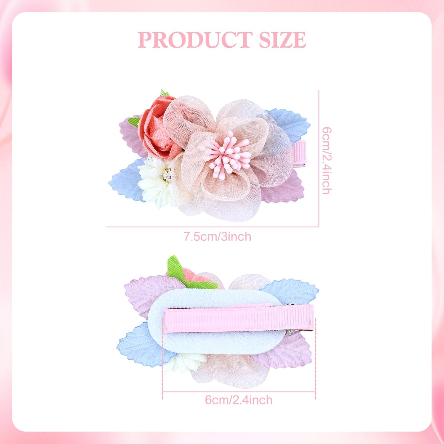 6 Pieces Delicate Handmade Rose Flower Hair Bows Fully Lined Alligator Hair Clips Floral Hair Barrettes Accessories for Baby Girls Toddlers Kids Teens Women (6PCS S9) - Image 2