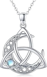 Celtic Moon Necklace 925 Sterling Sliver Celtic Knot Witches Knot Moonstone Pendant Necklace Crescent Irish Celtic Jewelry Gifts for Women Girls