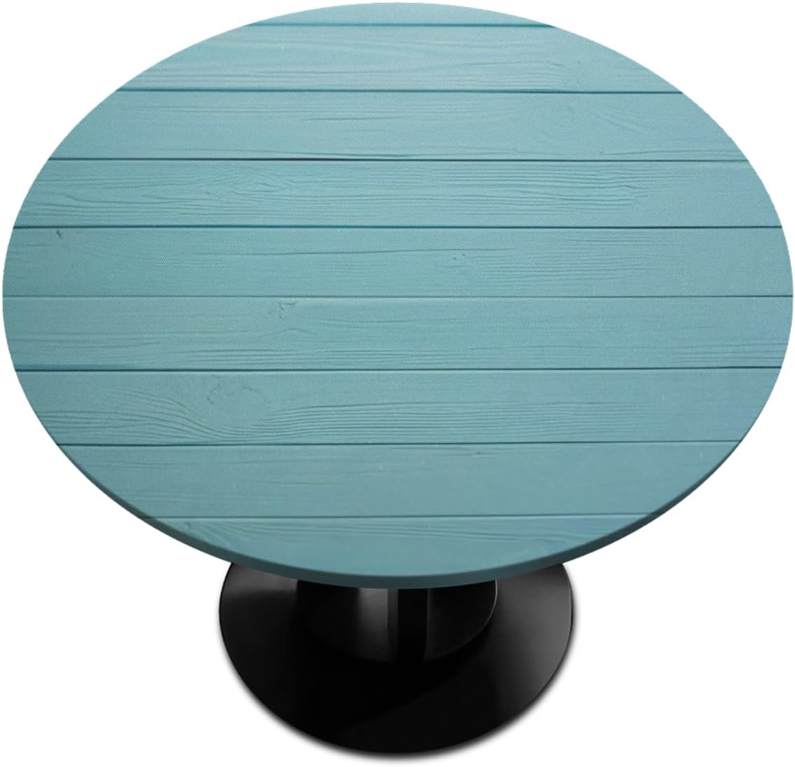 AUUXVA Sea Beach Wooden Fitted Round Tablecloth with Elastic Table Cloth Stain Resistant Waterproof Table Cover for Kitchen Dining Holiday Party Fits up to 45"-56"