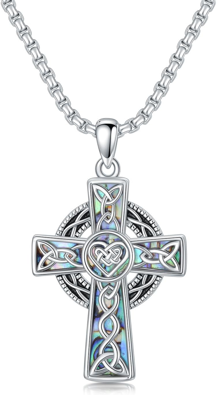 925 Sterling Silver Cross Pendant Necklace for Men Women, Christian Amulet Necklace Protection Jewelry Religious Faith Gifts (With Gift Box)