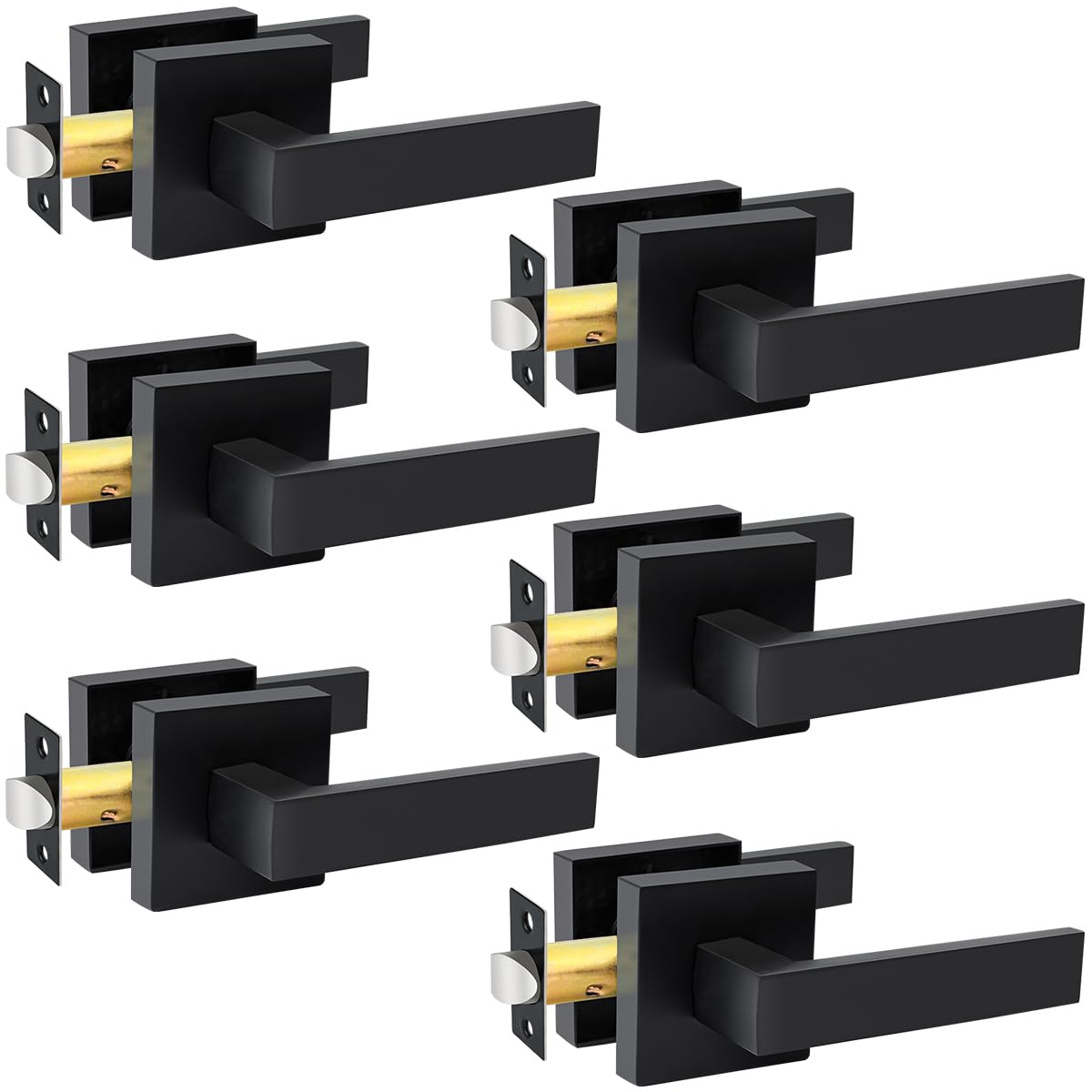 KAMOTA Passage Door Levers, 6 Pack Black Heavy-Duty Door Handles, Square Non-Locking Door Knobs, Right and Left Handed for Closets, Hallways and Conference Rooms