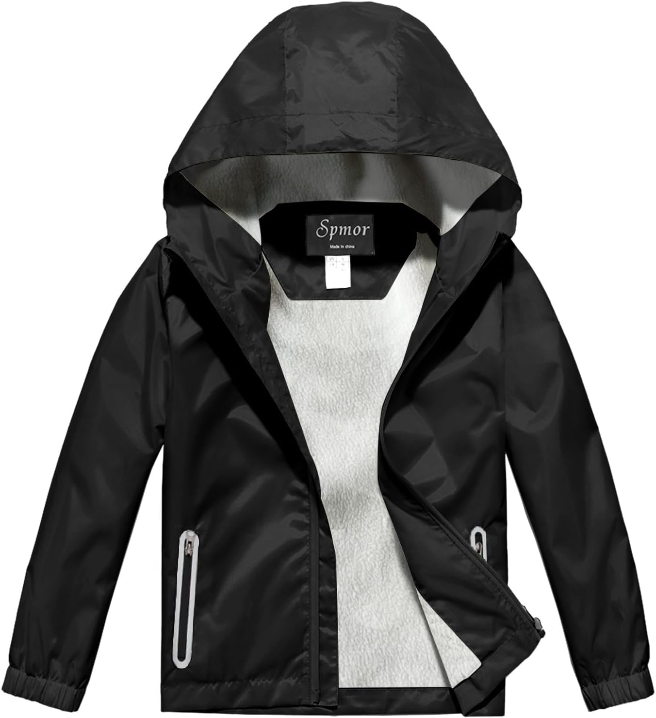Spmor Girls Lightweight Rain Jacket Fleece Lined Waterproof Hooded Raincoat Windbreakers for Kids