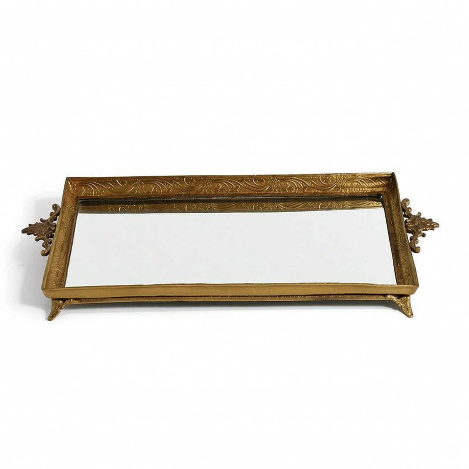 Alzata per Dolci Vassoio Espositore Centrotavola in Ottone E Vetro con Due Ripiani E Manico Ad Anello Struttura Stabile E Vassoi in Vetro Trasparente , Retro Mirror Tray