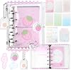 Kawaii M5 5 Ring Binder Notebook Refillable PVC Pink Strawberry Notebooks Loose Leaf Binder Notebooks Cute Small Zip Notebook Refillable Campus Journal Notebook for School Office Accessories