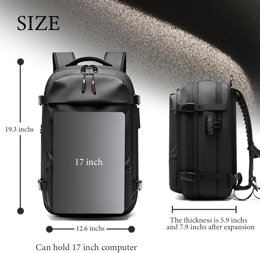 Vacuum Backpack for Travel, 60L Expandable Vacuum Compression Bag with Electric Vacuum Pump, Water Resistant and Anti Theft, Space Saver Bags for Travel Camping (Black)