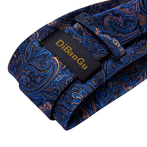 Image of DiBanGu Extra Long Tie for Men 63 inch XL Silk Necktie Set | Pocket Square and Cufflinks, Big and Tall, Jacquard Woven, Gift Box, Paisley /Plaid /Solid /Striped, for Weddinng Party Business