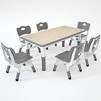 LulliSpace Kids Table & 6 Chairs Set - Height Adjustable Toddler Study Table, 47.2x23.6 Wipe-Clean Desktop for Home, Classroom, Daycare