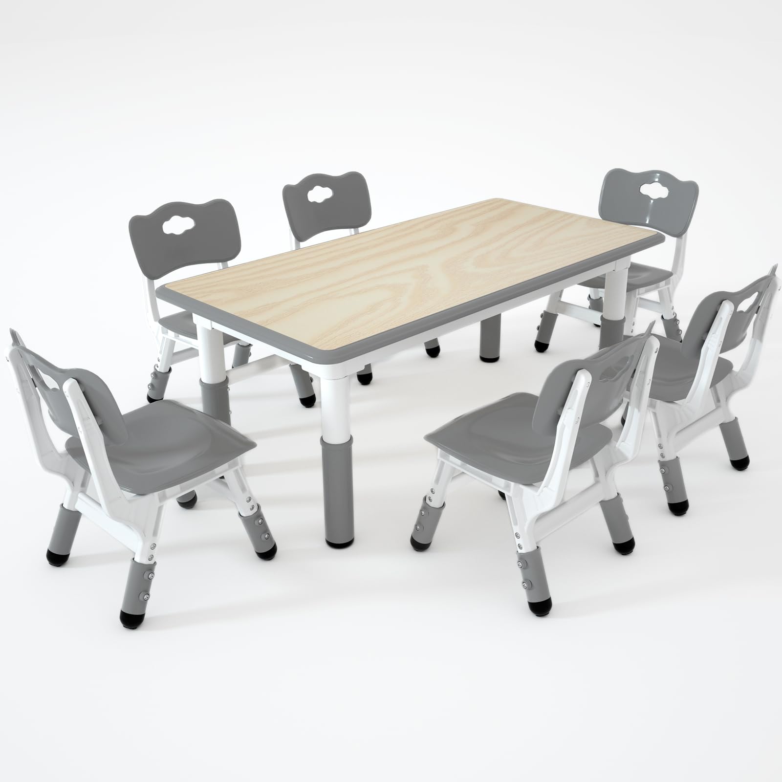 Juego de mesa y 6 sillas para niños, mesa y silla para niños de altura ajustable, mesa de estudio multiactividad para niños pequeños con escritorio de 47.2 x 23.6 pulgadas, para aulas
