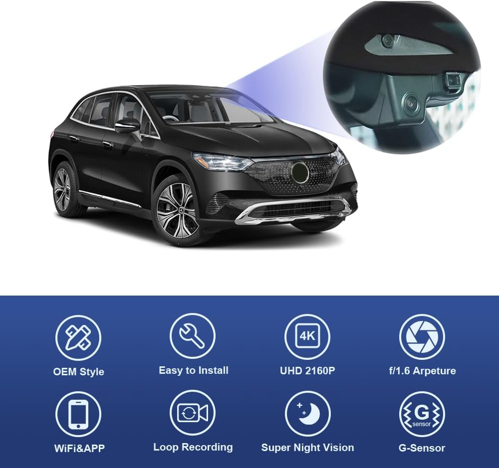 Fitcamx 4K Dash Cam Suitable for Mercedes-Benz EQE SUV 2023 2024 2025 (HD2-6758) EQE 350 500, OEM Style, 2160P UHD Video, Built-in WiFi & APP, Loop Recording, G-Sensor, Easy to Install, 64GB Card