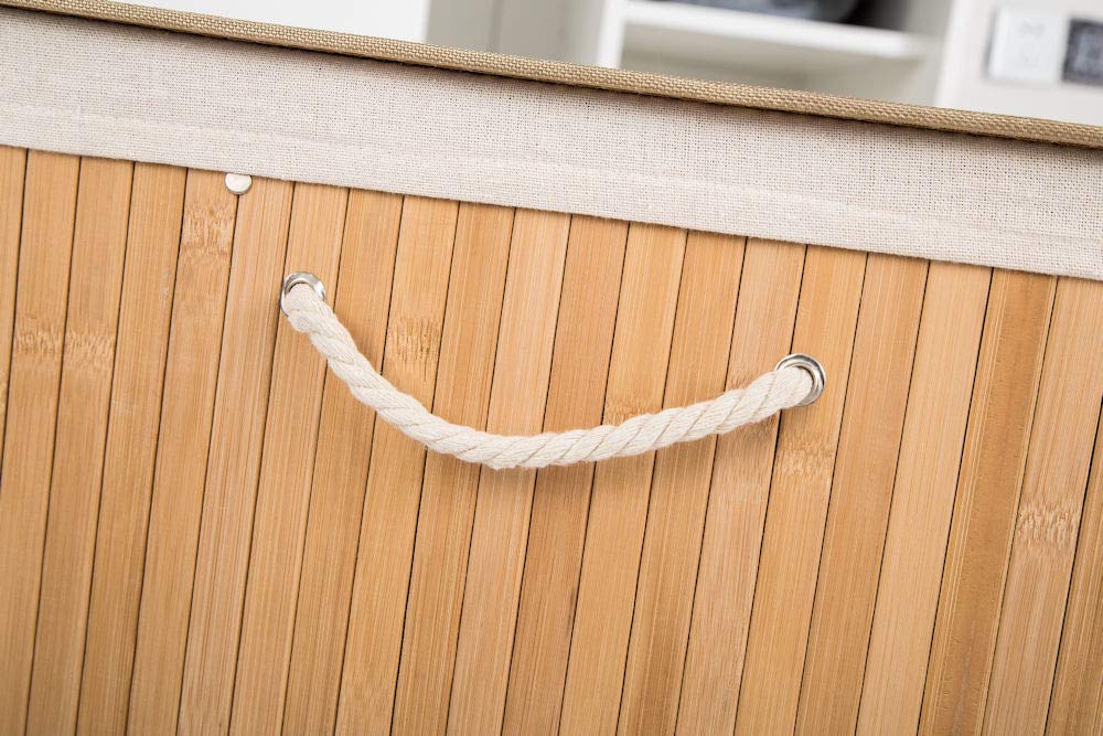 Grote Bamboe Wasmand 1 vak met Deksel & stoffen Waszak - Bamboe wasbox wassorteerder - Inhoud wasmand 80