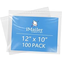 iMailer- 12" x 10" 100 Pack- 2 Mil Resealable Zip Bags- Clear Plastic Bags with Zip Top Lock for Storage, Organizing, Crafts, Travel
