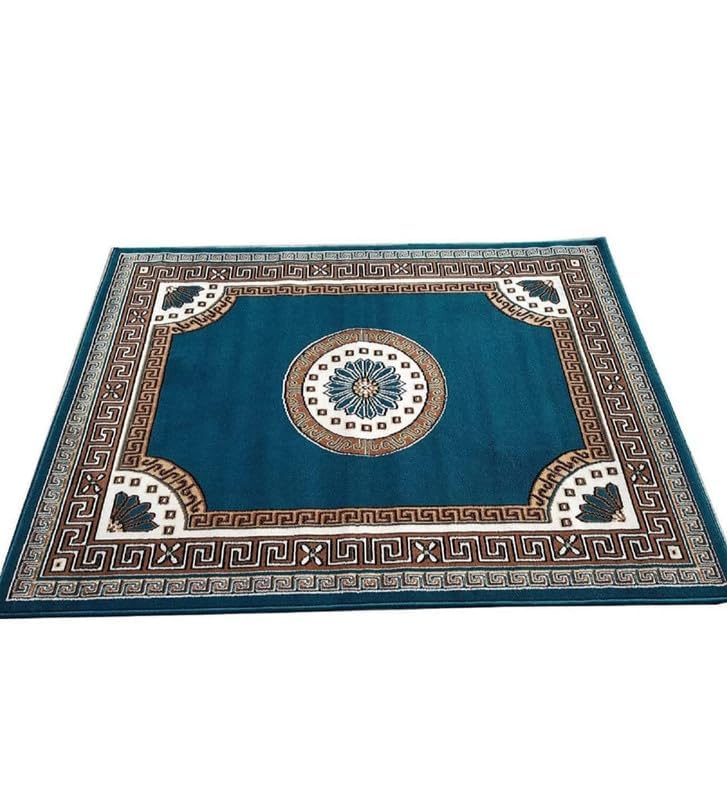 Image of Floral Design Acrylic Polyester Carpet for Living Room 6x8 Feet Color Blue(180x240Cm), Large Rectangle
