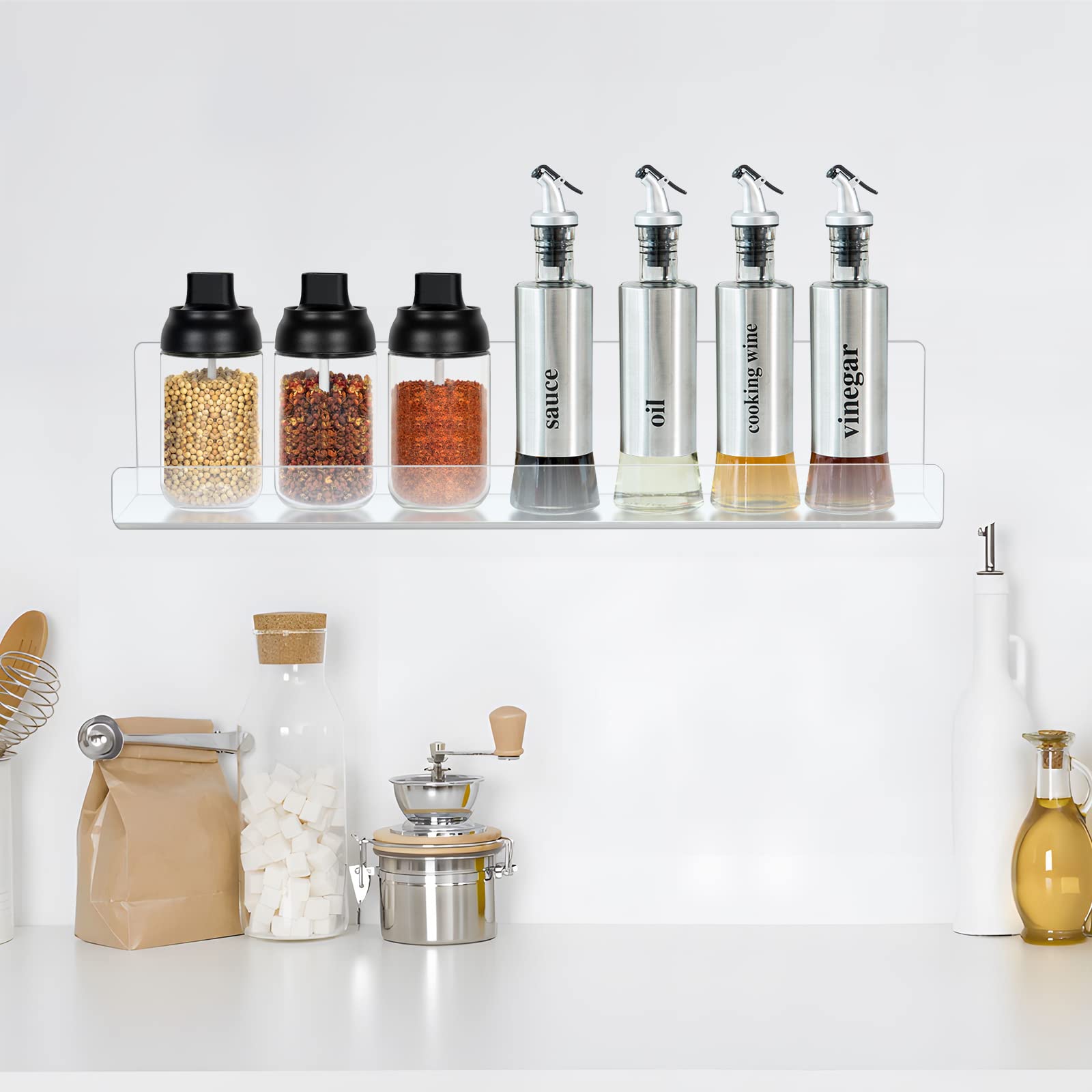 ECOSEAO Acrylique étagères flottantes, étagères d'affichage Acrylique Transparent, étagères murales, étagères de Rangement Invisibles pour la Maison, Cuisine, Salle de Bains, Salon Pack de 6
