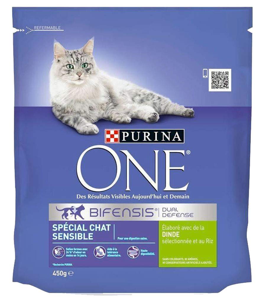 PURINA ONE Croquettes Chat Sensible Dinde 450g (Lot de 6)