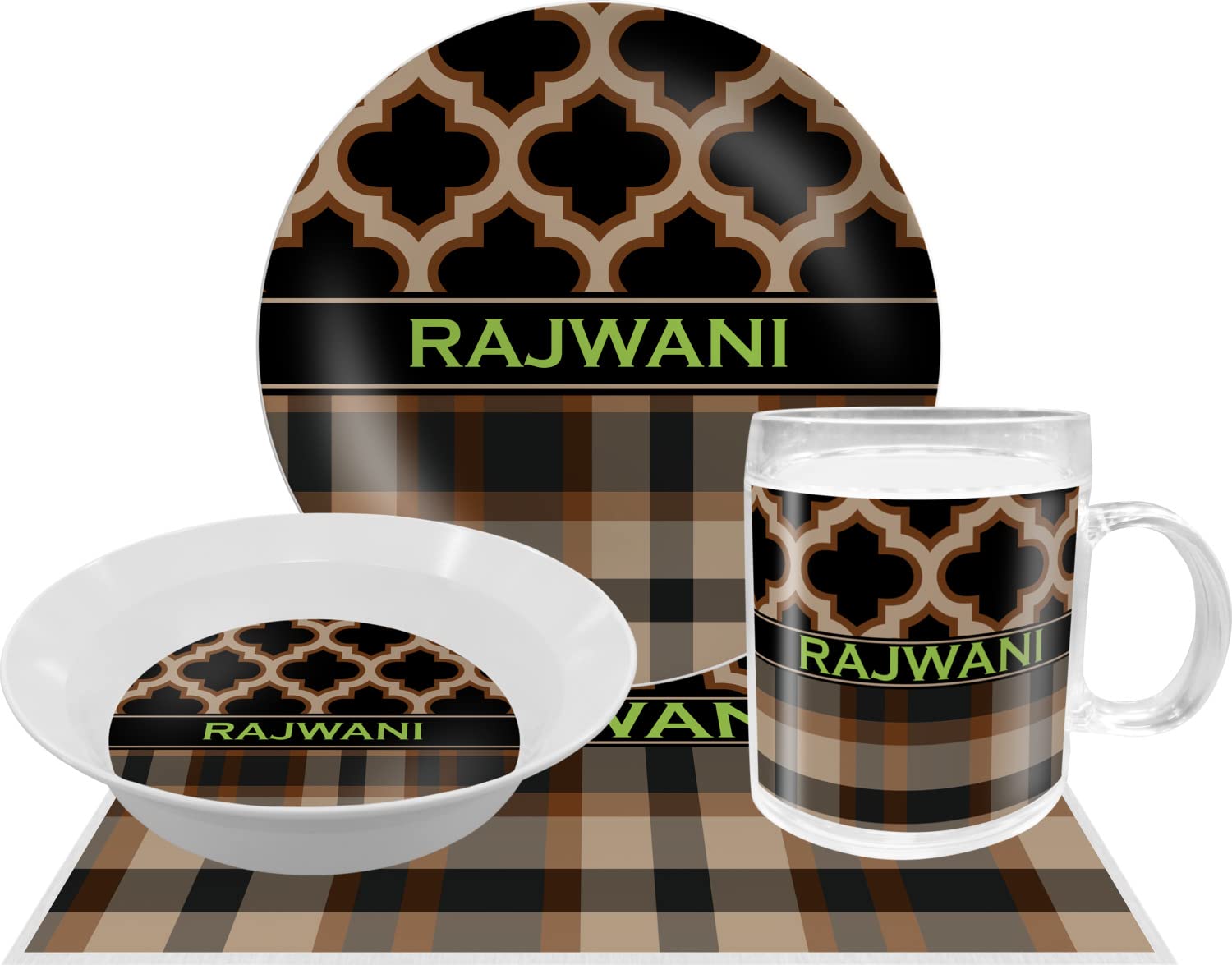 Personalized Moroccan & Plaid Melamine Bowl - 12 oz