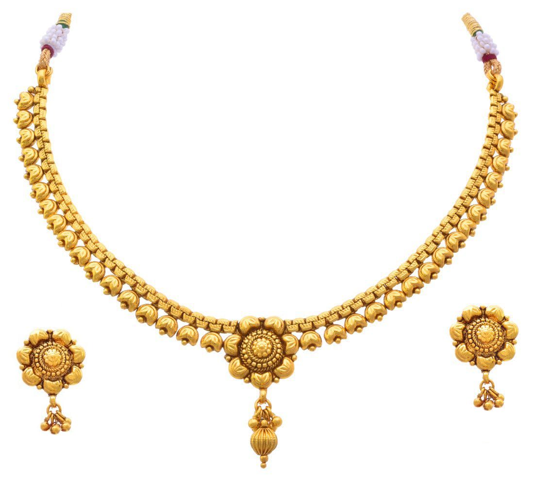 jfl Traditional and Ethnic One Gram Gold Plated Floral Necklace Set with Earring for Women & Girls-picture-26