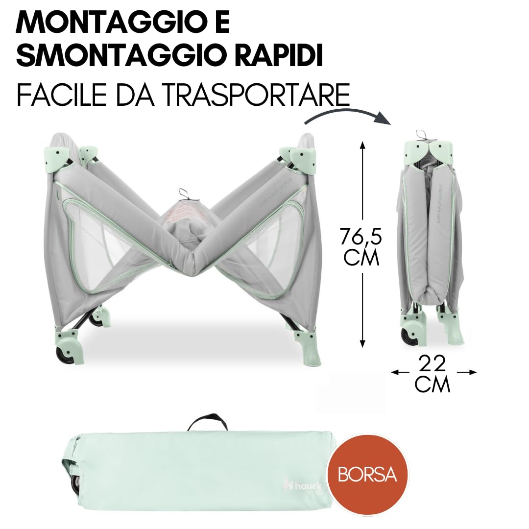 hauck Lettino Neonato Da Viaggio Sleep N Play Go Plus - Set XXL Con Materasso, Lenzuolo, Zanzariera e Coprimaterasso - Culla Da Campeggio Pieghevole -