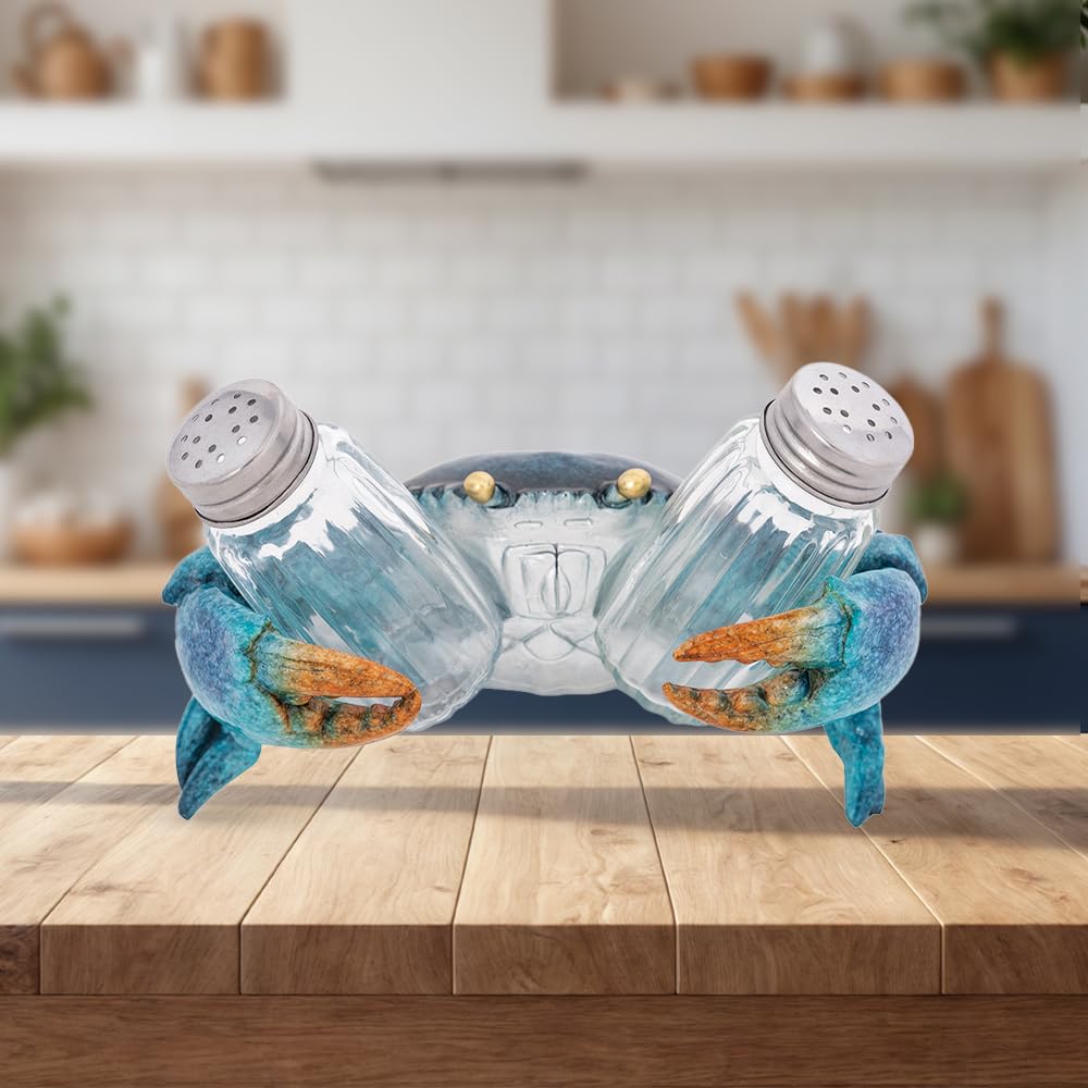 Juego de salero y pimentero en forma de cangrejo, figura decorativa azul para cocina, mesa de comedor, accesorios náuticos y decoración costera