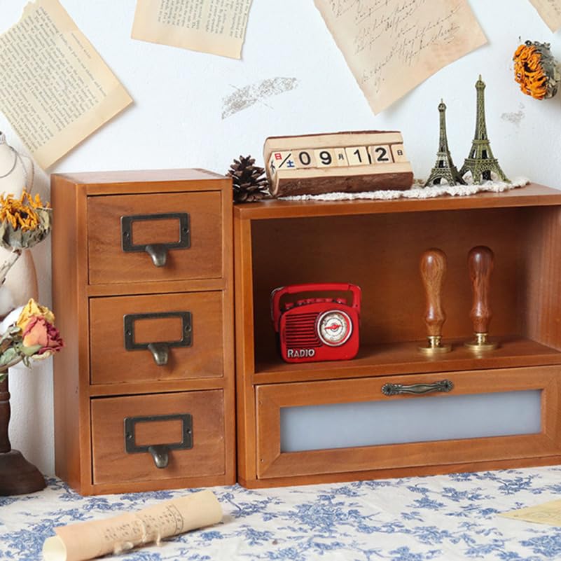 KOMBIUDA 1pc Multipurpose Wooden Desktop Storage Box Sundries Container with Drawer Design for Organizing Office Kitchen and Living Supplies
