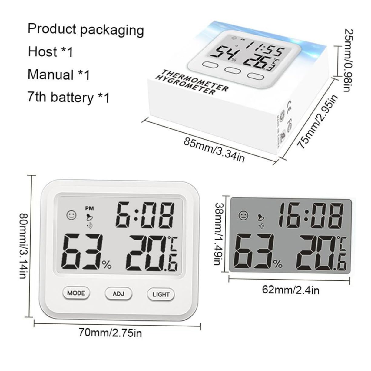 Happyyami 3 Stück Innen Hygrometer Kabelloses Thermometer Heim Hygrometer Innen Thermometer Heim Weiß
