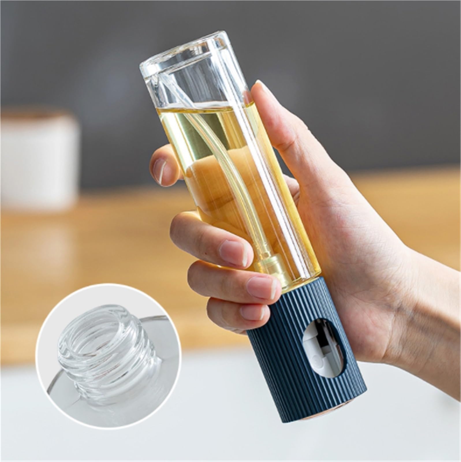 Butelka Oliwę Szklany Dozownik Oliwy Z Oliwek Typu Push Do Butelki Z Rozpylaczem Do Oleju Do Grilla Air Fryer Dozownik Oleju Kuchennego(White)