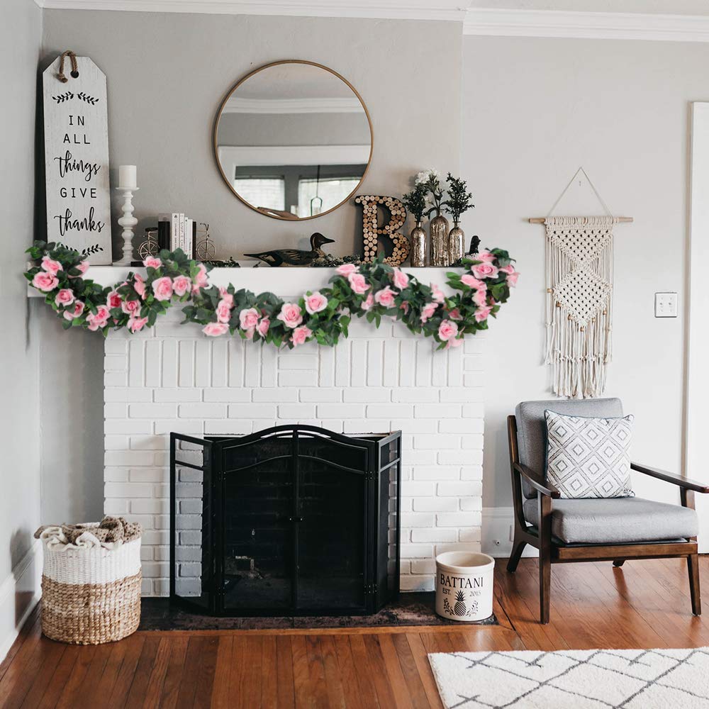 LESING Rosen-Girlanden, künstliche Rosenranken, 4 Stück, künstliche Seidenblumengirlanden mit grünen Pflanzen, Hochzeit, hängende Blumenranken, Girlanden für Zuhause, Bogen, Gartendekoration
