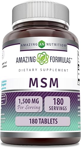 Amazing Formulas MSM (Metilsulfonilmetano) Suplemento | 1500 mg por porción suplemento | 180 tabletas | Sin OMG | Sin gluten | Fabricado en Estados