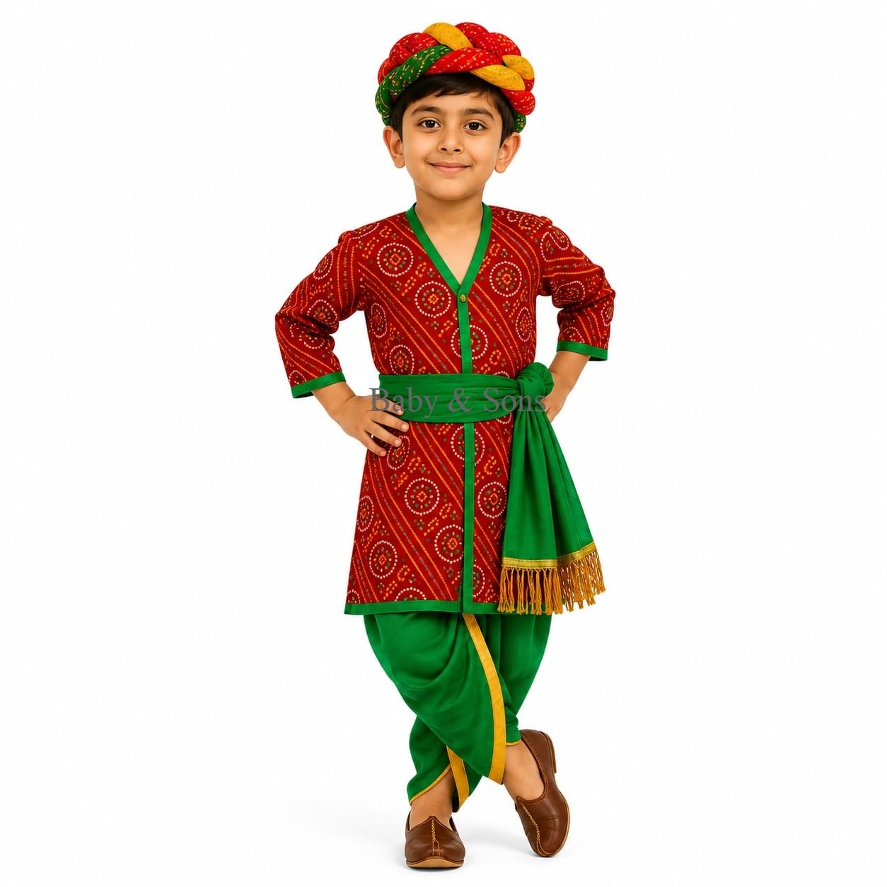 Rajasthani Dress for kids Boys | With Rajasthani Pagdi for kids | Indian State Fancy Dress Costume For Boys-image-17