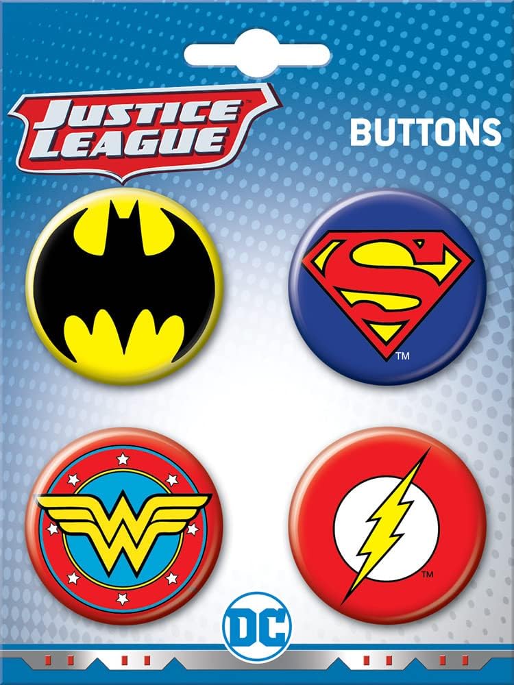 Ata-Boy DC Comics Logos Set of Four 1.25 Inch Buttons, Officially Licensed Collectible Buttons - Batman, Superman Wonder Woman Flash