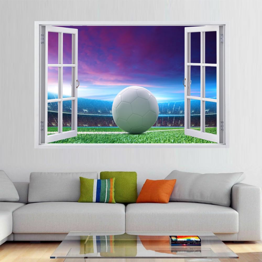 Adesivo Murale 3D Campo Da Calcio Adesivi Murali Smashed Art Impermeabile Tatuaggio Da Parete In Vinile Per Bambini Sala Giochi Baby Nursery Home Decor 120x80cm